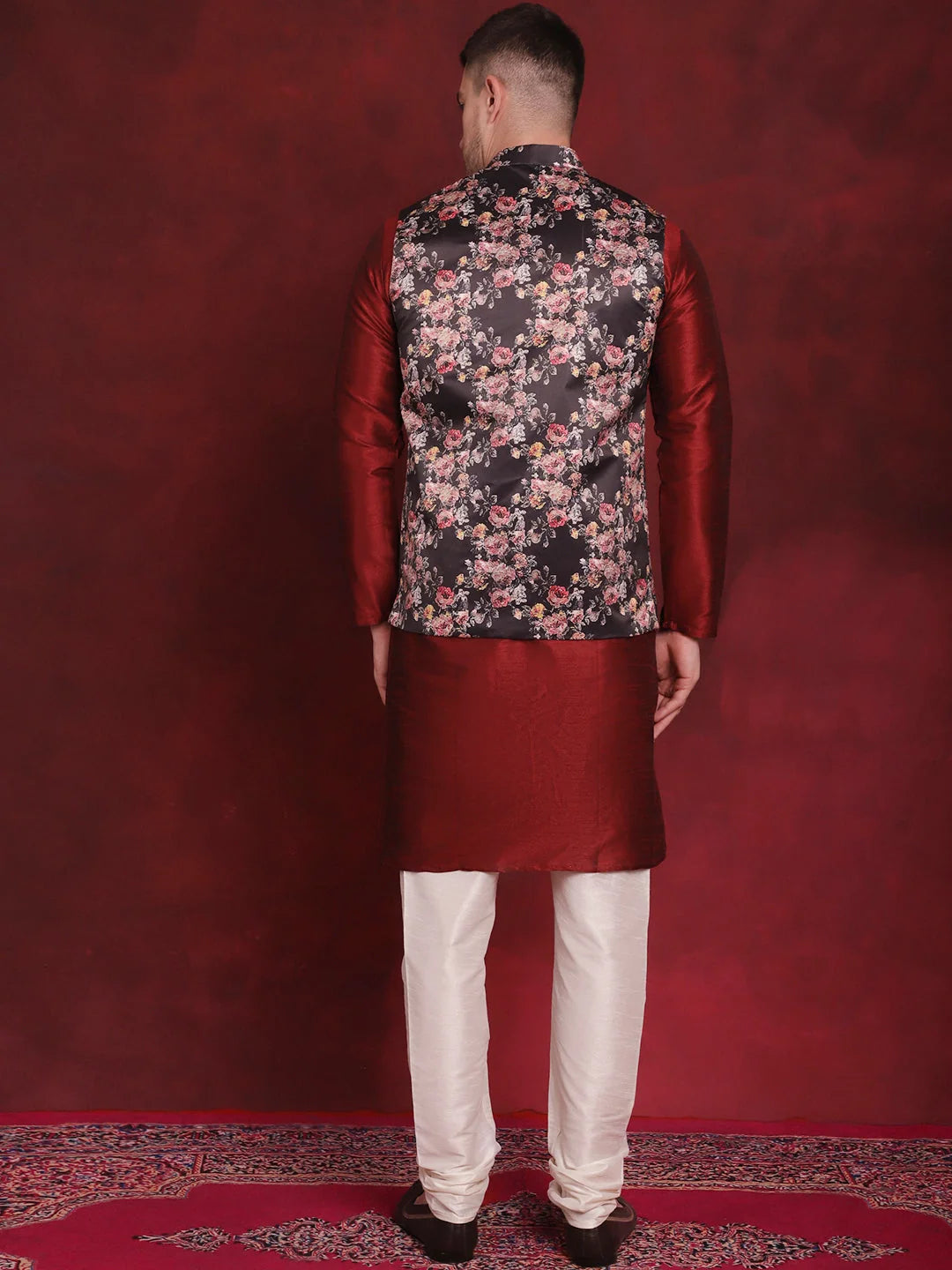 Black Floral Mens Kurta Pajama Set | Elegant Ethnic Wear