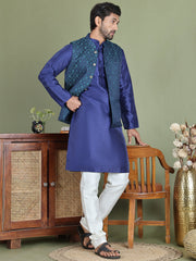 Woven Design Nehru Jacket With Solid Kurta Pyjama for Men ( JOKPWC 636N 4072Teal )