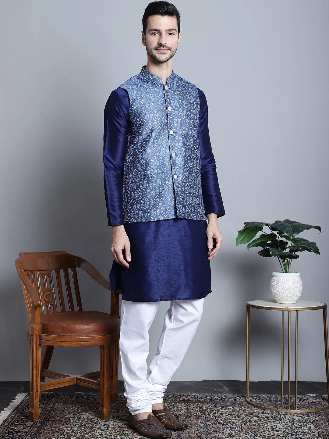 Men's Printed Nehru Jacket with Kurta Pajama Set | Ethnic Wear