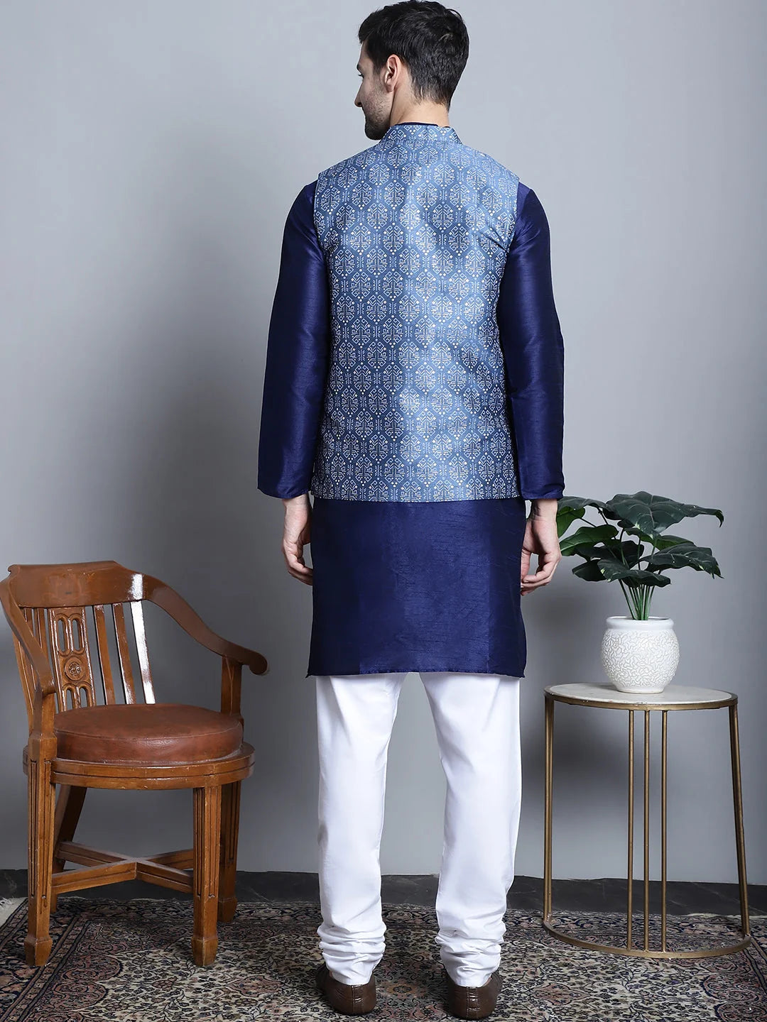 Men's Printed Nehru Jacket with Kurta Pajama Set | Ethnic Wear