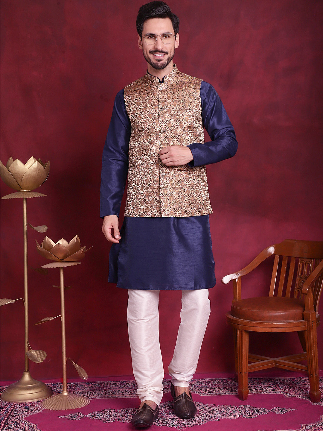 Brown Kurta Pajama Set with Nehru Jacket | Mens Ethnic Wear