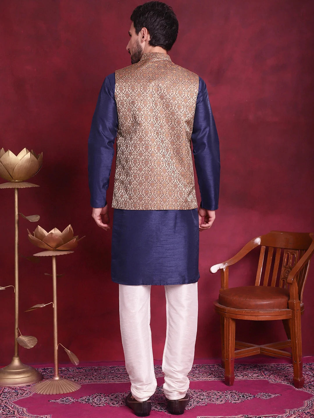 Brown Kurta Pajama Set with Nehru Jacket | Mens Ethnic Wear