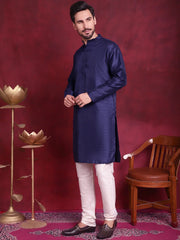 Woven Design Nehru Jacket With Kurta Pyjama Set ( JOKPWC 636N 4089 Brown )