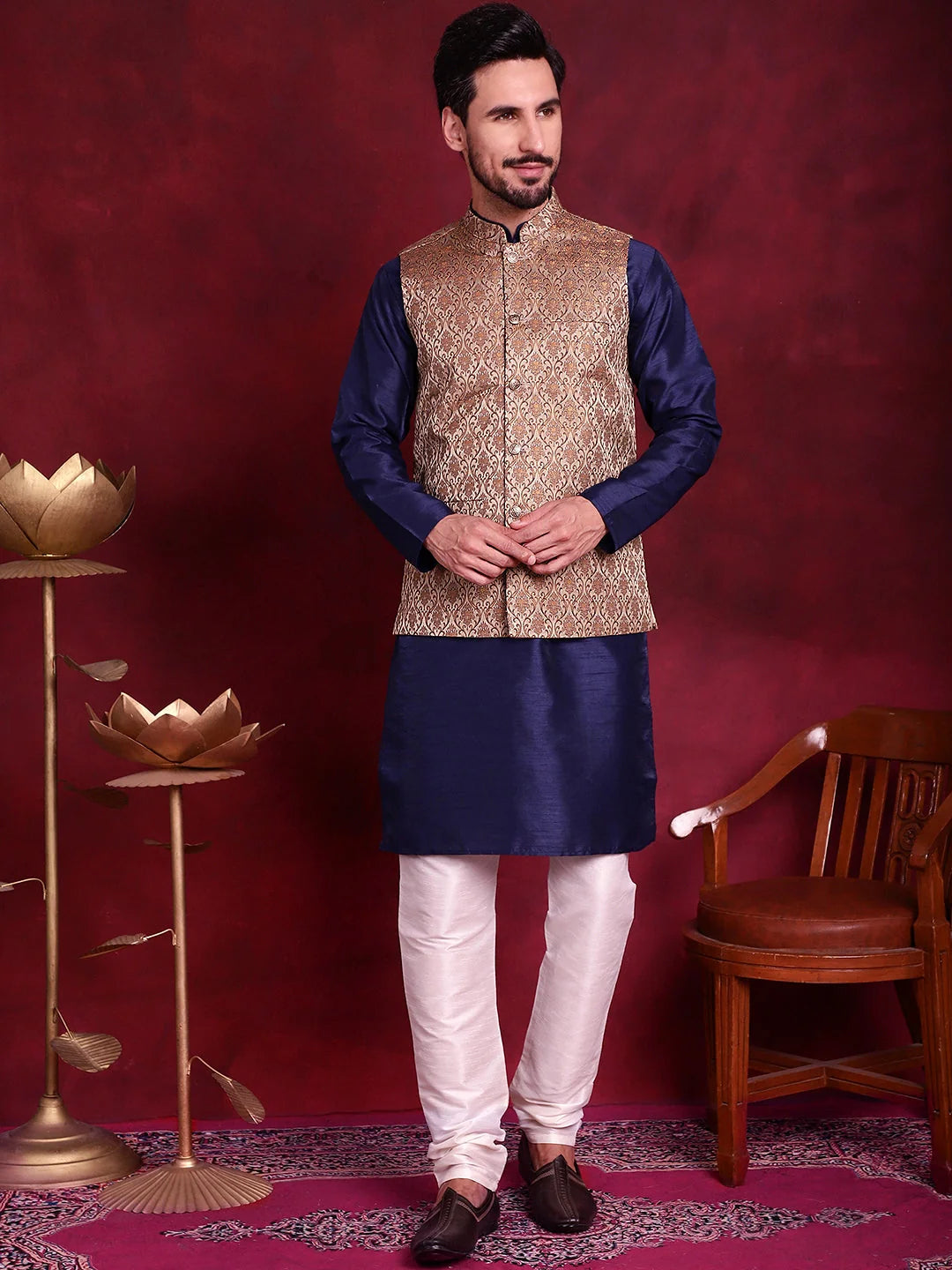 Brown Kurta Pajama Set with Nehru Jacket | Mens Ethnic Wear