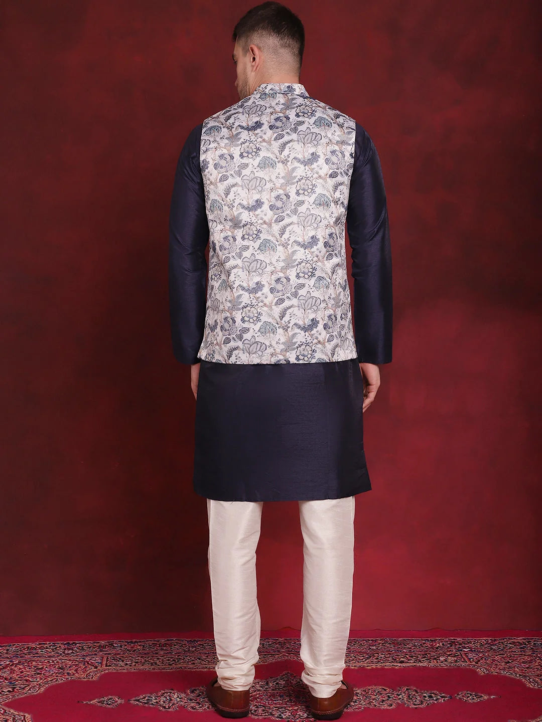 Shop White Floral Nehru Jacket Kurta Pajama Set | Mens Kurta Pajama