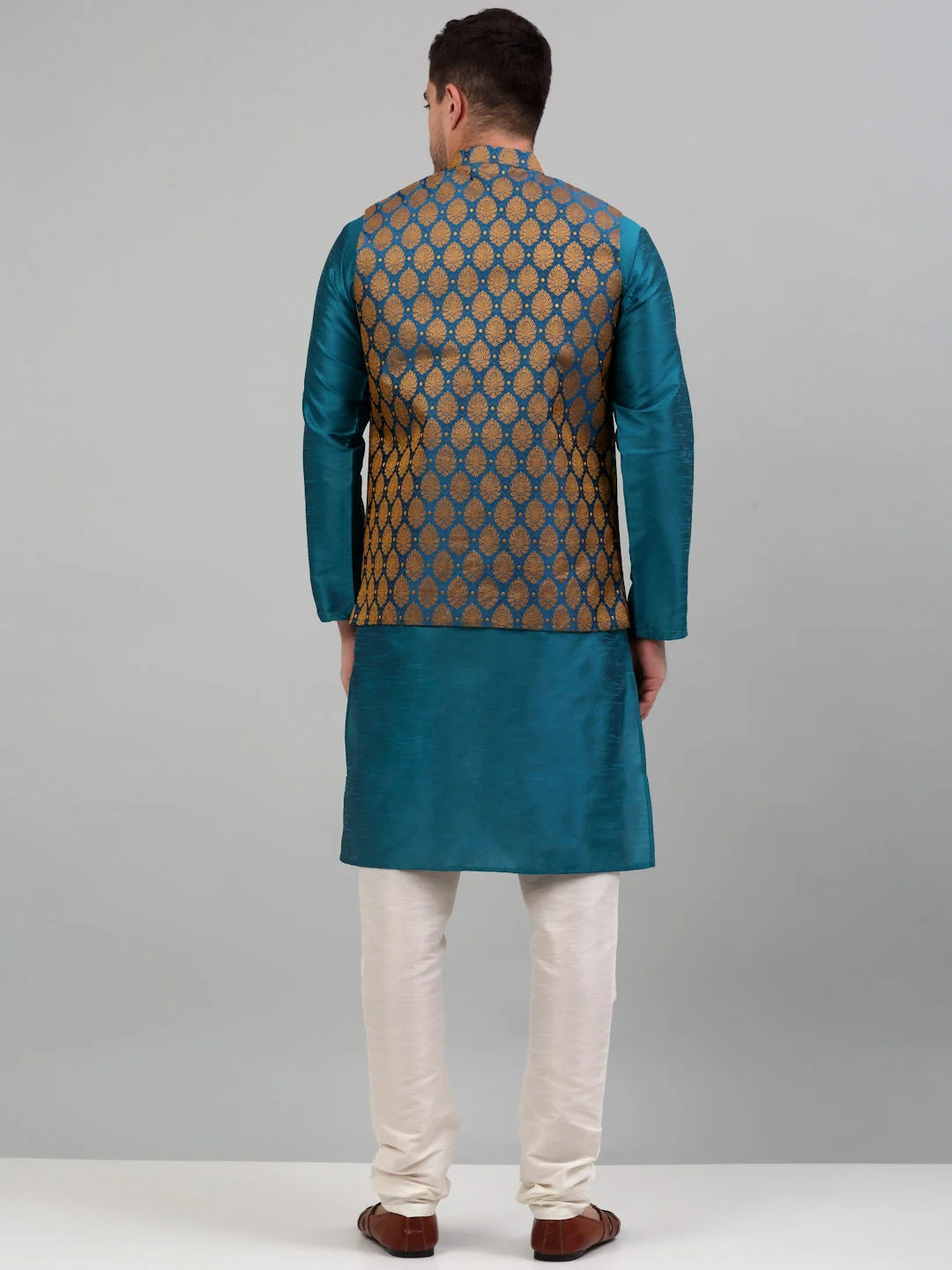 Men’s Woven Cotton Kurta Pajama Set with Nehru Jacket