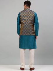 Men's Woven Design Nehru Jacket and Kurta Pyjama Set-JOKPWC 636PK