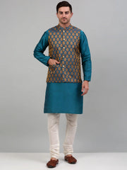 Men's Woven Design Nehru Jacket and Kurta Pyjama Set-JOKPWC 636PK