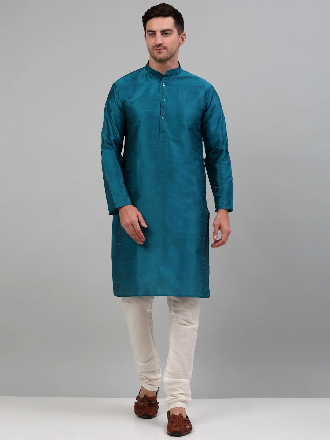 Men’s Woven Cotton Kurta Pajama Set with Nehru Jacket