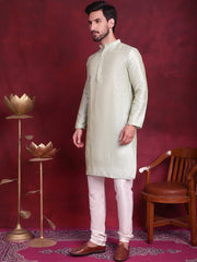 Woven Design Nehru Jacket With Kurta Pyjama Set ( JOKPWC 636P 4089 Golden )