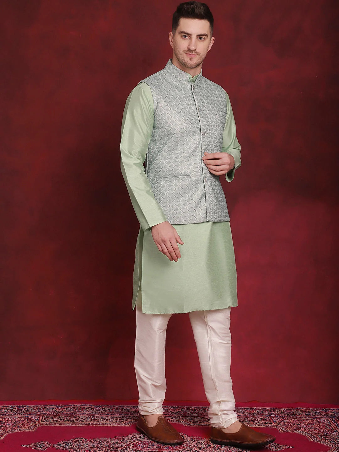Trending Green Nehru Jacket Kurta Pajama Set | Mens Kurta Pajama