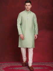 Green Woven Design Nehru Jacket With Kurta Pyjama Set ( JOKPWC 636P 4091Pista )
