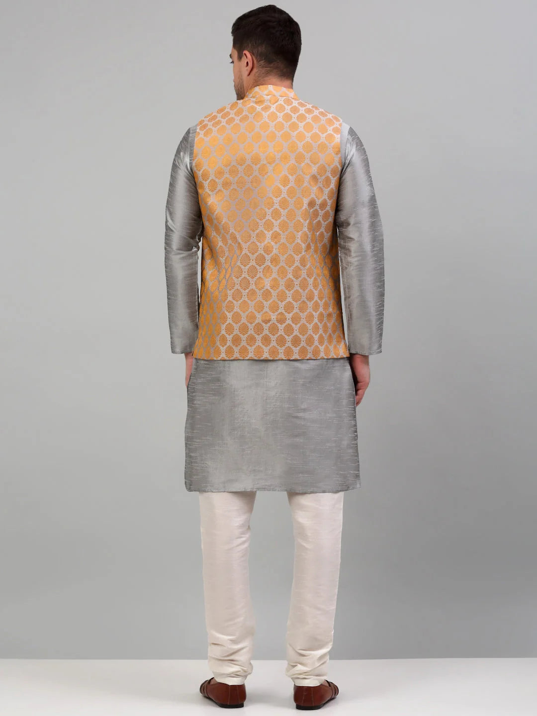 Woven Design Kurta Pajama Set for Men with Nehru Jacket