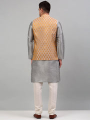 Men's Woven Design Nehru Jacket and Kurta Pyjama Set