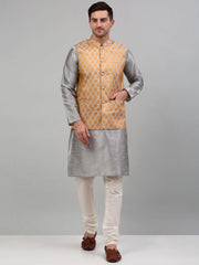 Men's Woven Design Nehru Jacket and Kurta Pyjama Set