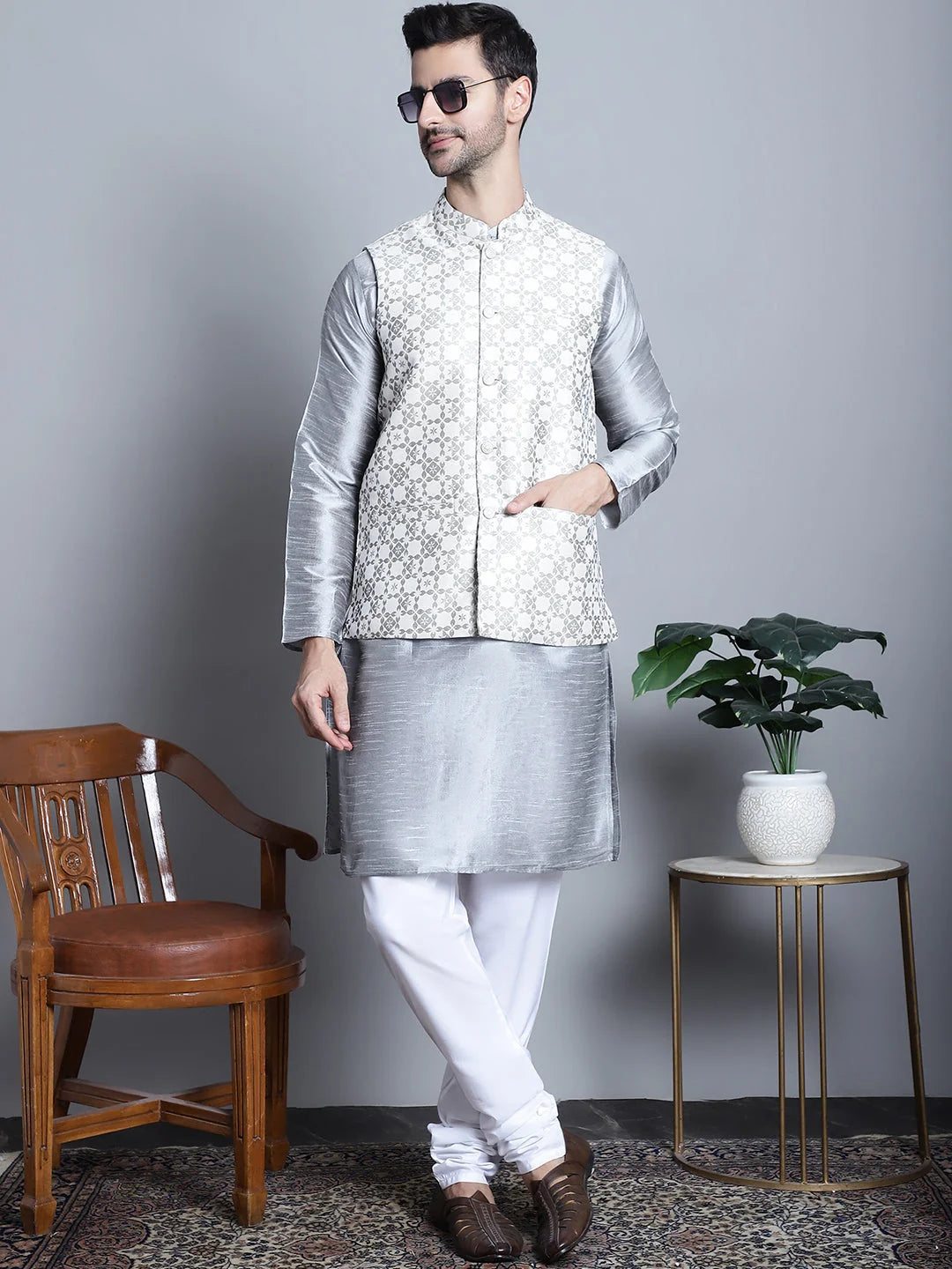 Stylish Nehru Jacket with Kurta Pyjama Set | Men's Ethnic Wear
