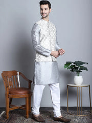 Men's Woven Styled Design Nehru Jacket With Kurta Pyjama Set