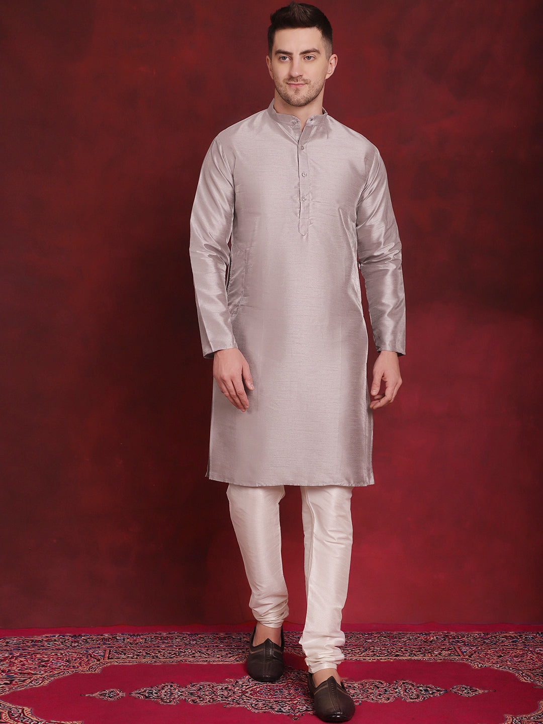 Stylish Silver Floral Nehru Jacket with Kurta Pajama Set