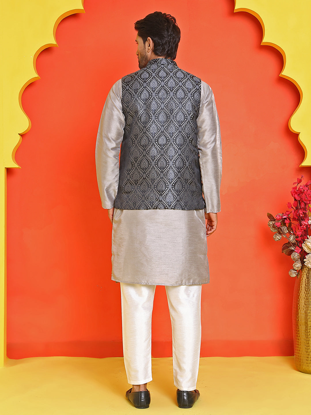 DesiQlo Men Woven Design Nehru Jacket and Kurta Pyjama  - JOKPWC_636S_