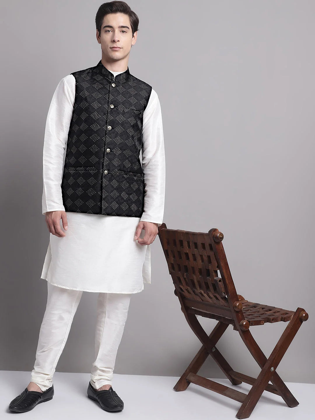 Black Nehru Jacket Kurta Pajama Set - Mens Kurta Pajama Cotton