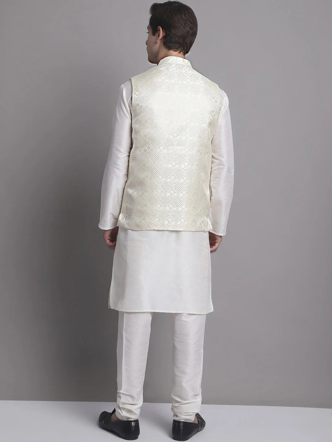 Shop Cream Nehru Jacket Kurta Pajama Set - Mens Kurta Pajama