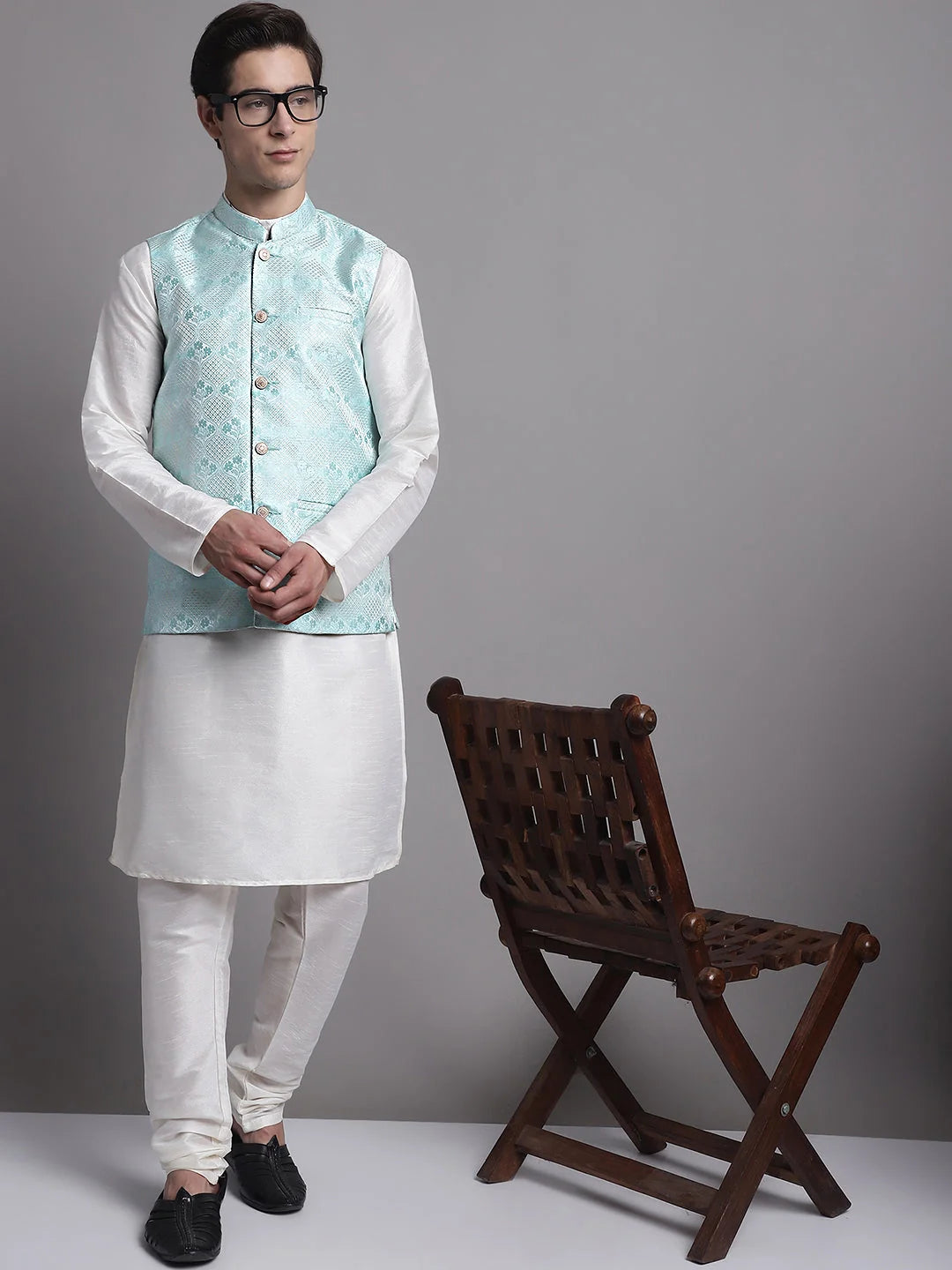 Blue Nehru Jacket Kurta Pajama Set - Mens Kurta Pajama Set