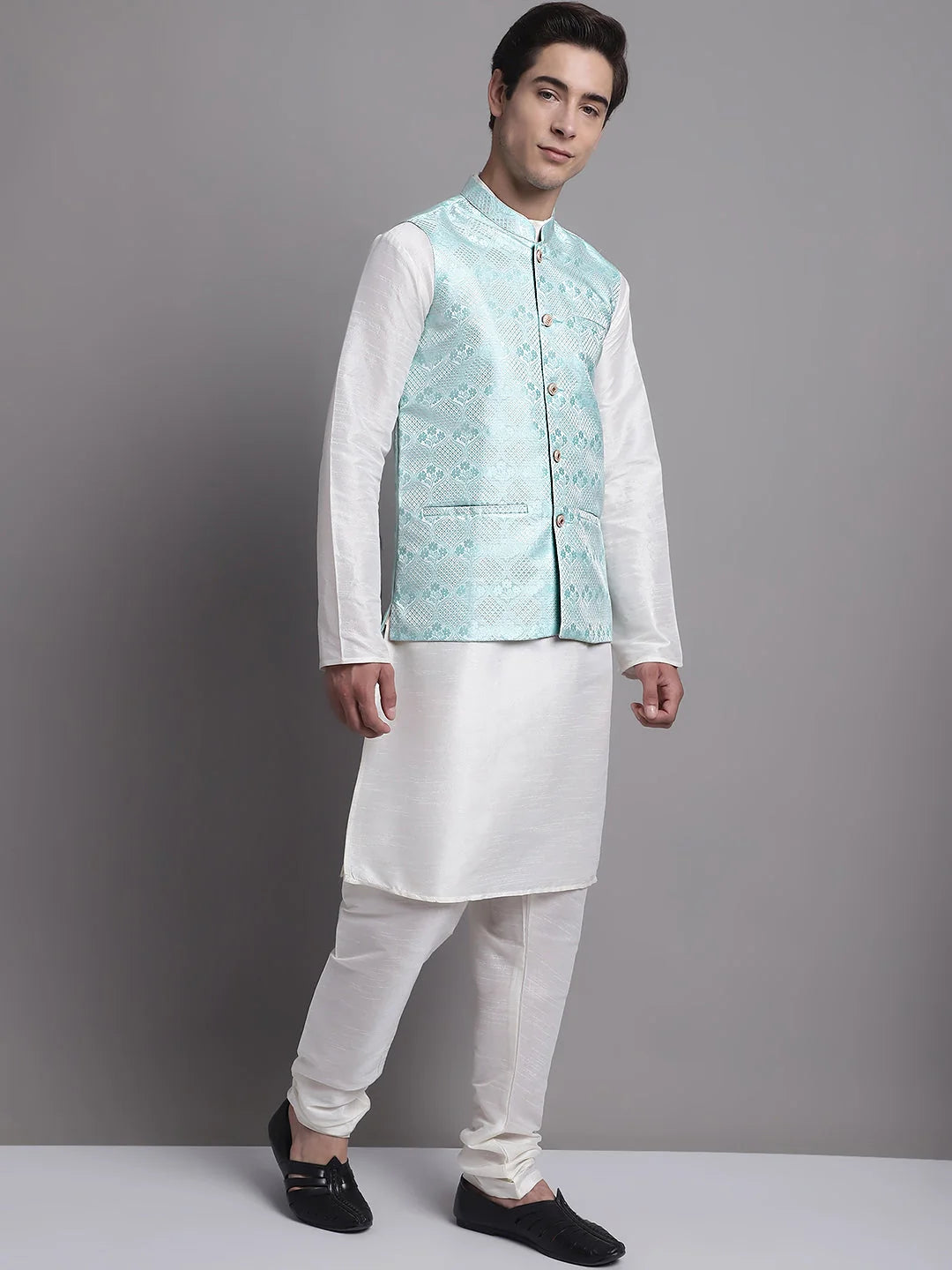 Blue Nehru Jacket Kurta Pajama Set - Mens Kurta Pajama Set