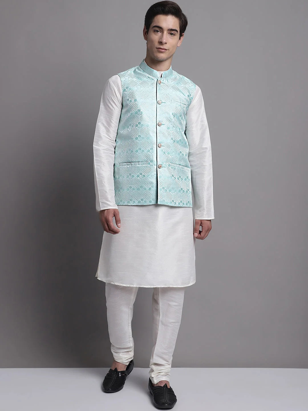 Blue Nehru Jacket Kurta Pajama Set - Mens Kurta Pajama Set