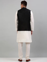 Men's Embroidered Nehru Jacket With Solid Kurta Pyjama Set-4077Black