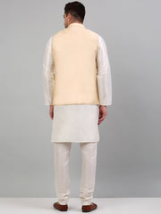 Men's Embroidered Nehru Jacket With Solid Kurta Pyjama Set-JOKPWC-636W