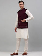 Men's Embroidered Nehru Jacket With Solid Kurta Pyjama Set-636W