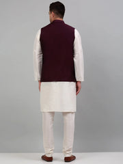 Men's Embroidered Nehru Jacket With Solid Kurta Pyjama Set-636W