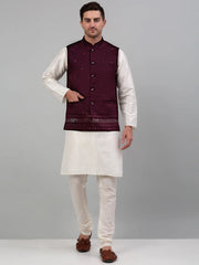 Men's Embroidered Nehru Jacket With Solid Kurta Pyjama Set-636W