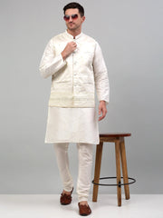 Men's Embroidered Styled Nehru Jacket With Solid Kurta Pyjama Set.
