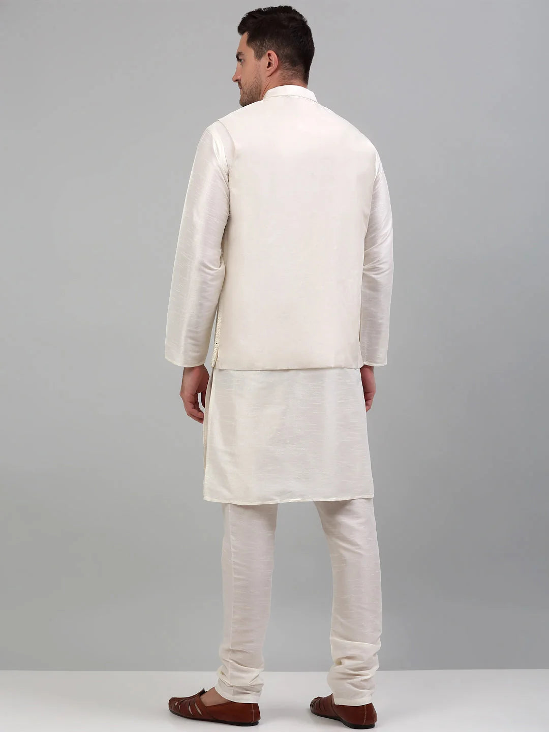 Mens Kurta Pajama Set: Embroidered Nehru Jacket - Cotton Solid