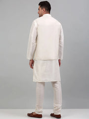 Men's Embroidered Styled Nehru Jacket With Solid Kurta Pyjama Set.