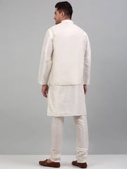 Men's Embroidered Styled Nehru Jacket With Solid Kurta Pyjama Set.