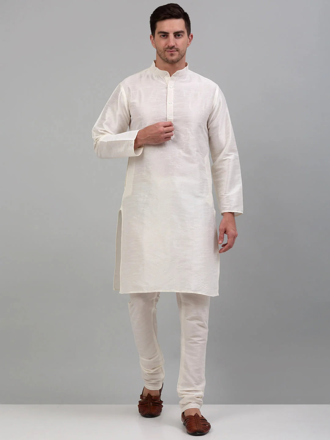 Mens Kurta Pajama Set: Embroidered Nehru Jacket - Cotton Solid