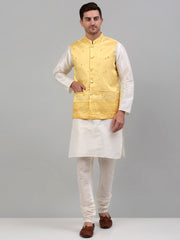 Men's Embroidered Nehru Jacket With Solid Kurta Pyjama Set.