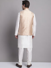 Men's Woven Design Nehru Jacket With Solid Kurta Pyjama.
