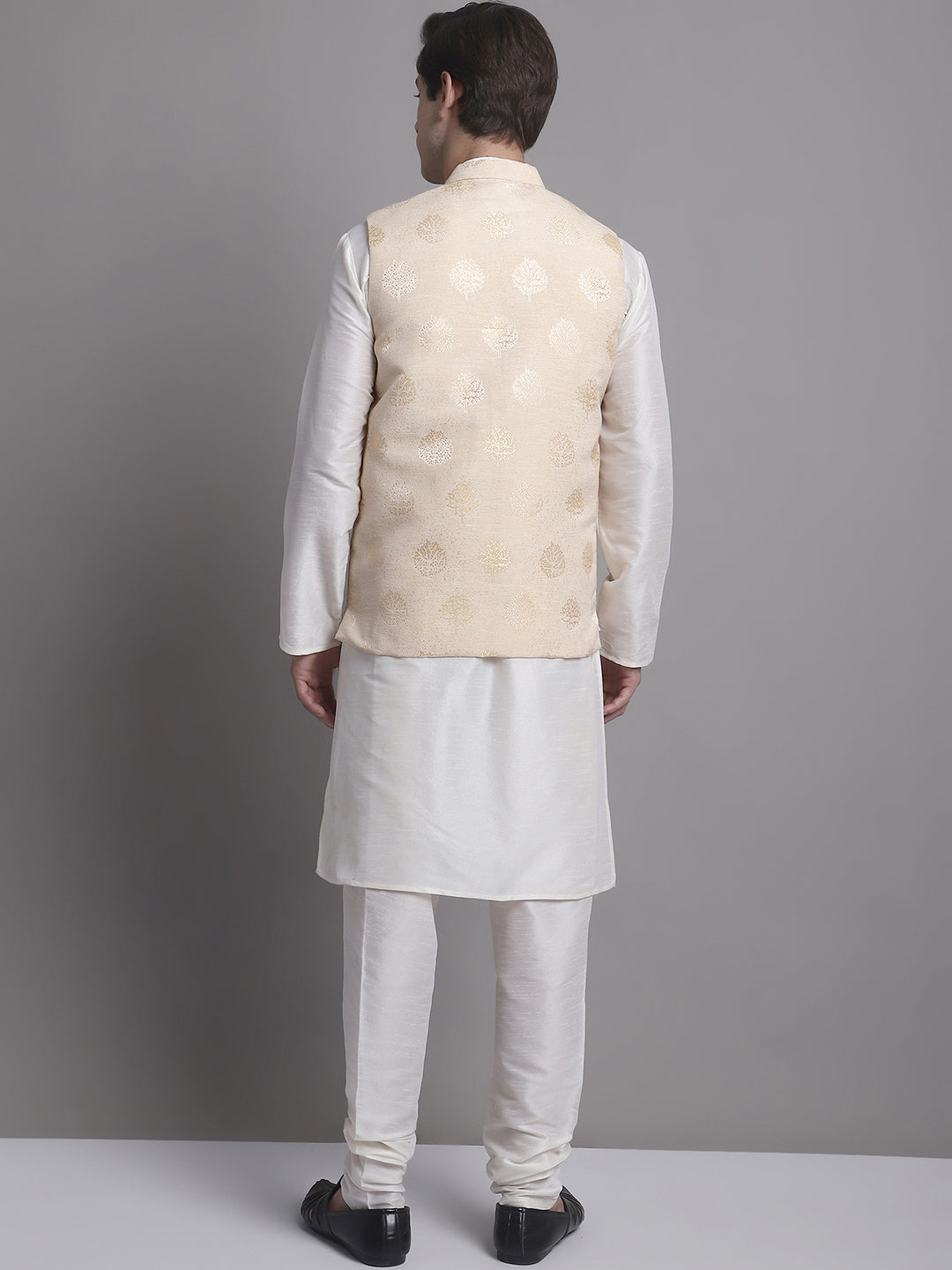 Cream Printed Nehru Jacket with Kurta Pajama Set | Kurta Pajama