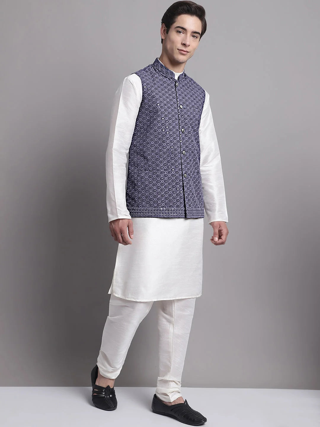 Grey Sequined Nehru Jacket with Kurta Pajama Set | Mens Kurta ...