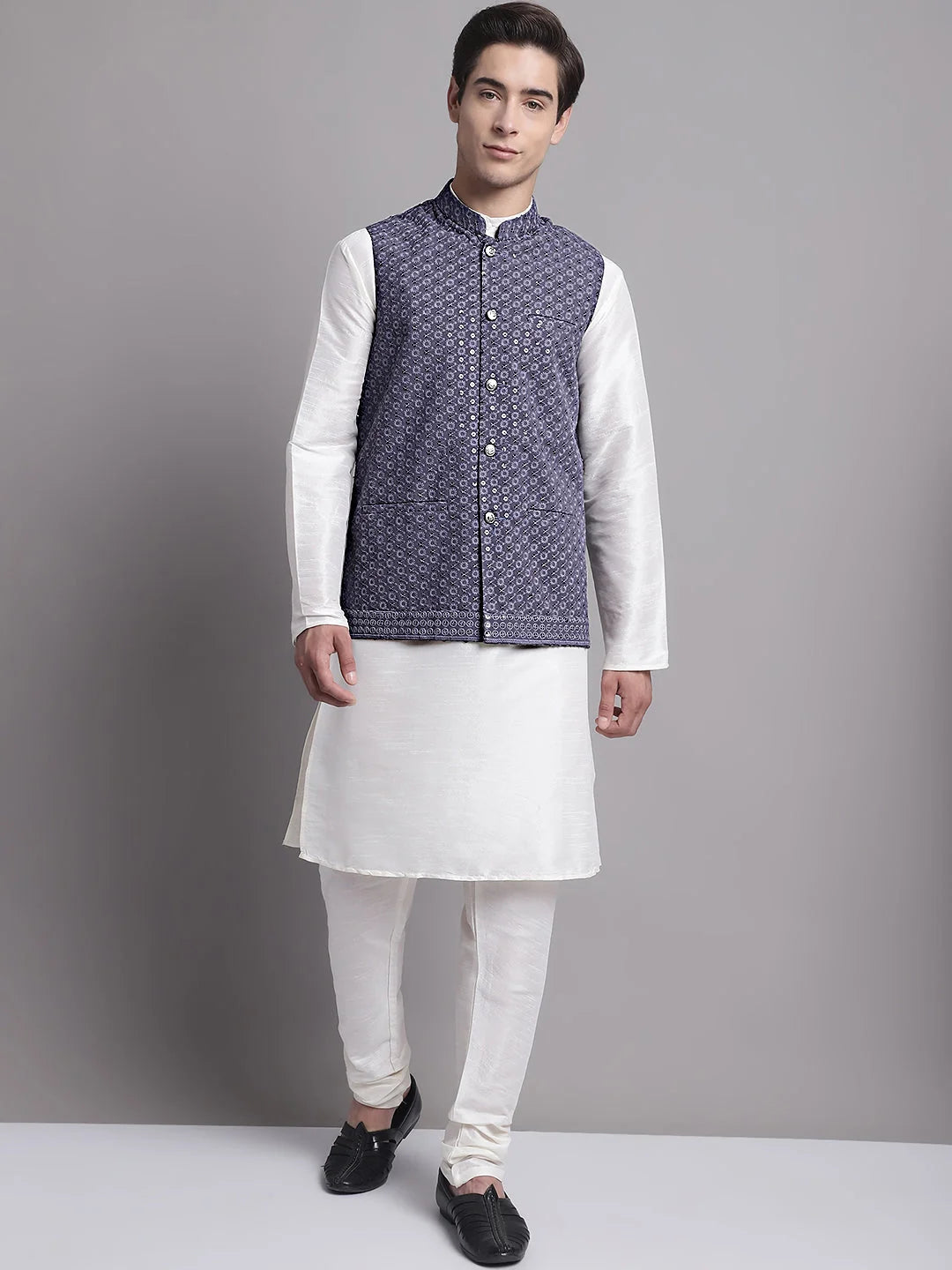 Grey Sequined Nehru Jacket with Kurta Pajama Set | Mens Kurta ...