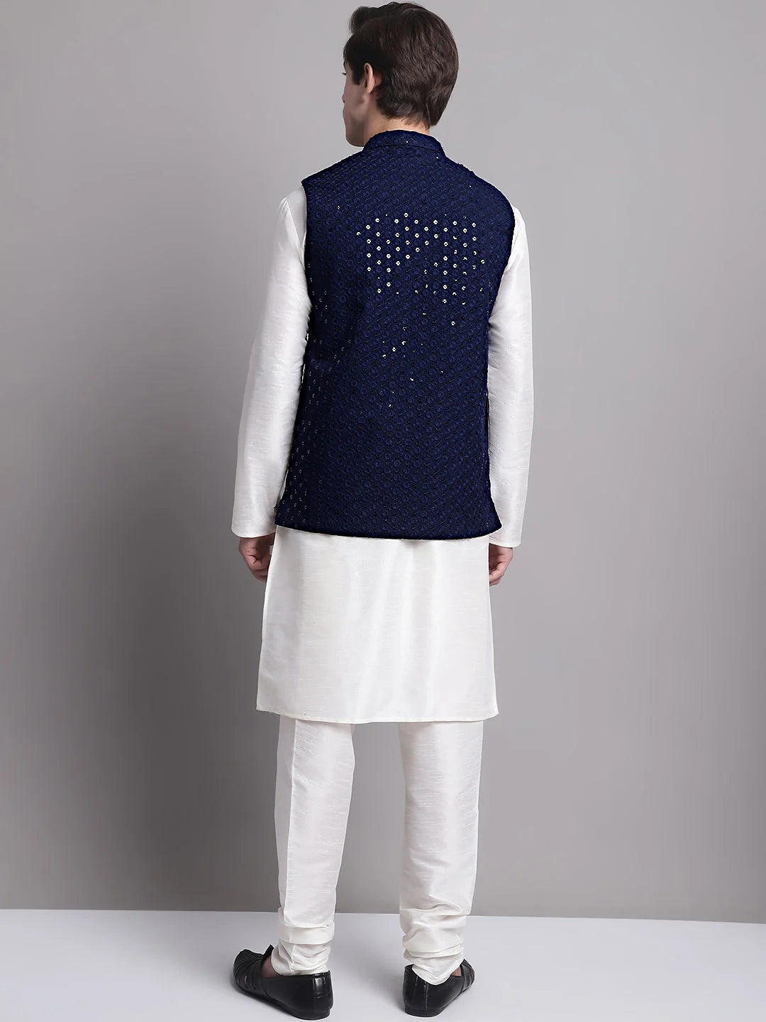Navy Blue Nehru Jacket Kurta Pajama - Mens Kurta Pajama Set