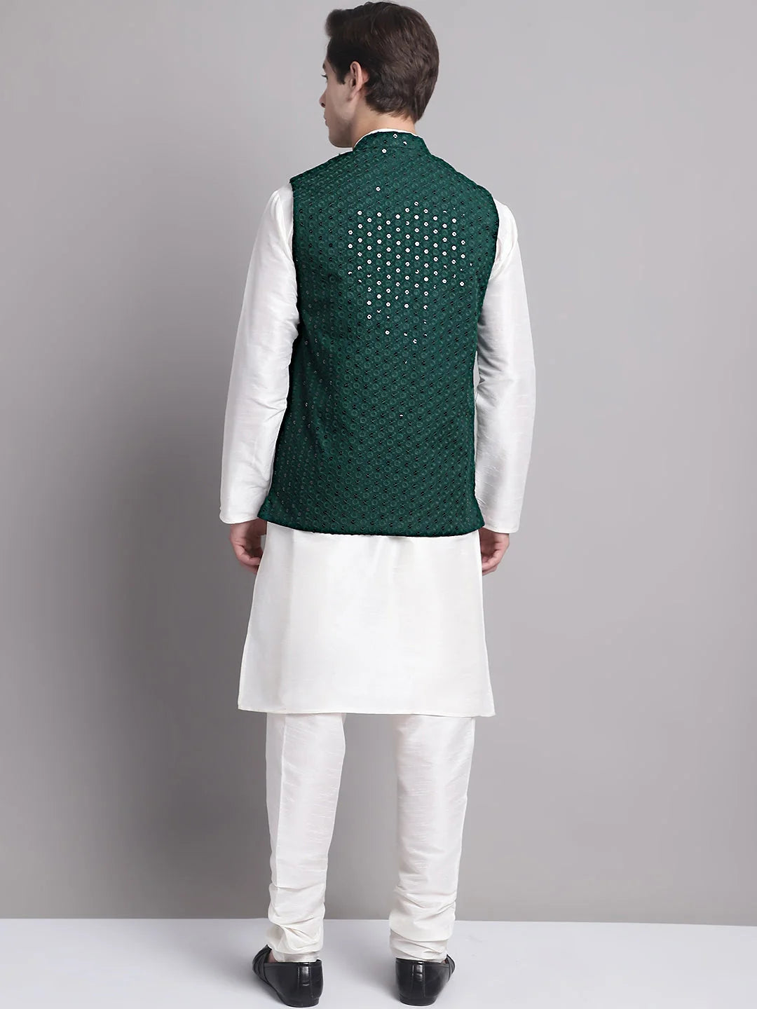Olive Green Nehru Jacket Kurta Pajama Set for Men