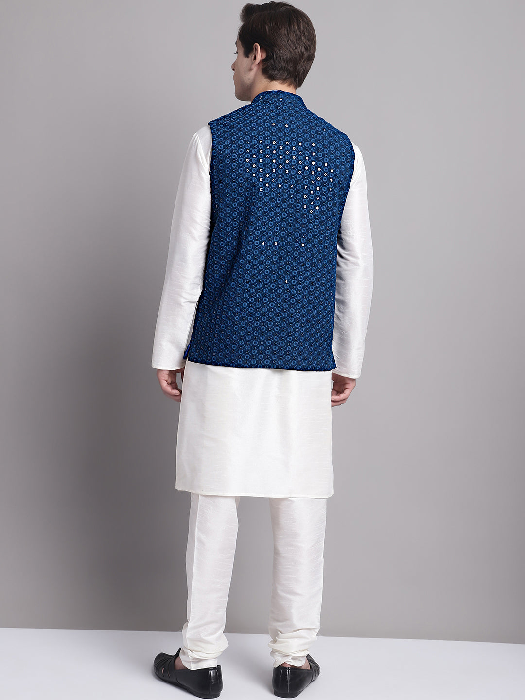 Peacock Blue Nehru Jacket Kurta Pajama - Mens Kurta Pajama Set