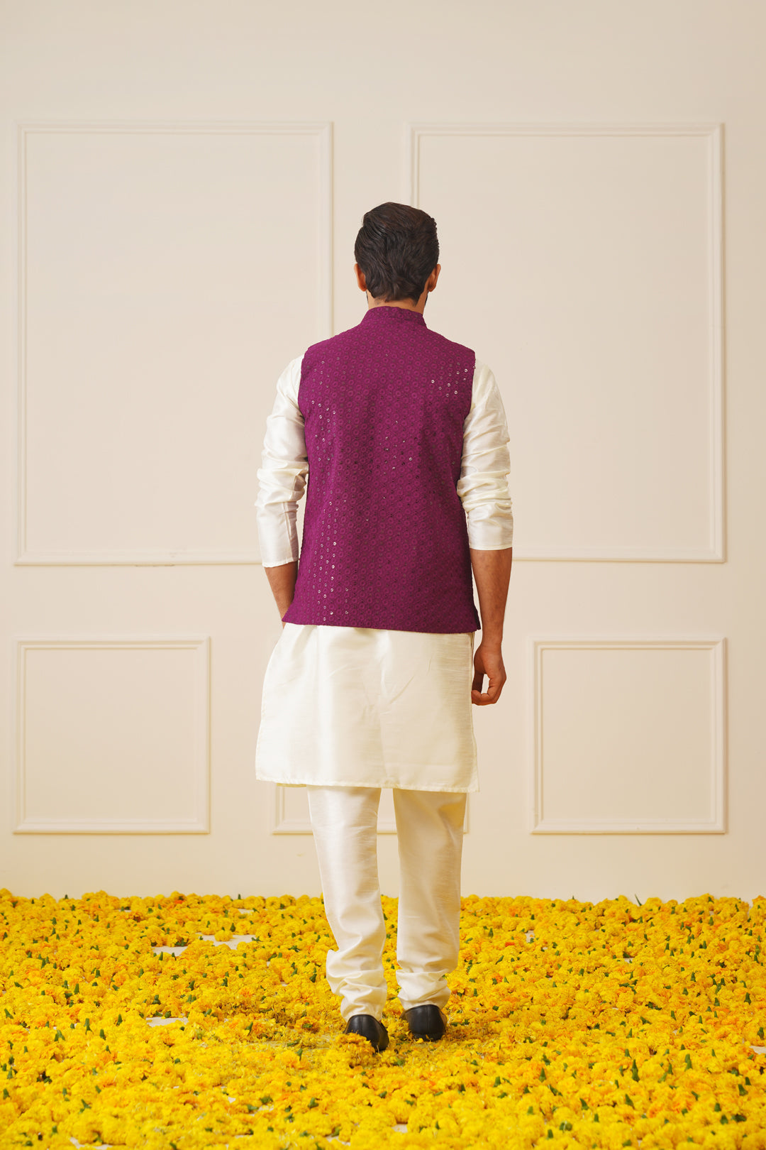 Purple Sequin Nehru Jacket Kurta Pajama - Mens Kurta Pajama Set