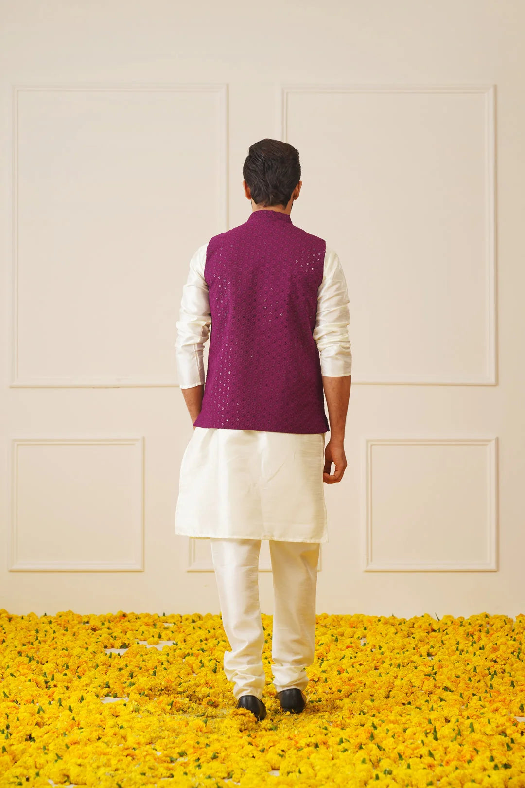 Purple Sequined Nehru Jacket - Men's Ethnic Wear | Wedding Style