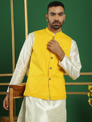 Men's Sequins and Embroidred Nehru Jacket With Kurta Pyjama-JOKPWC-636W