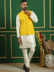Men's Sequins and Embroidred Nehru Jacket With Kurta Pyjama-JOKPWC-636W